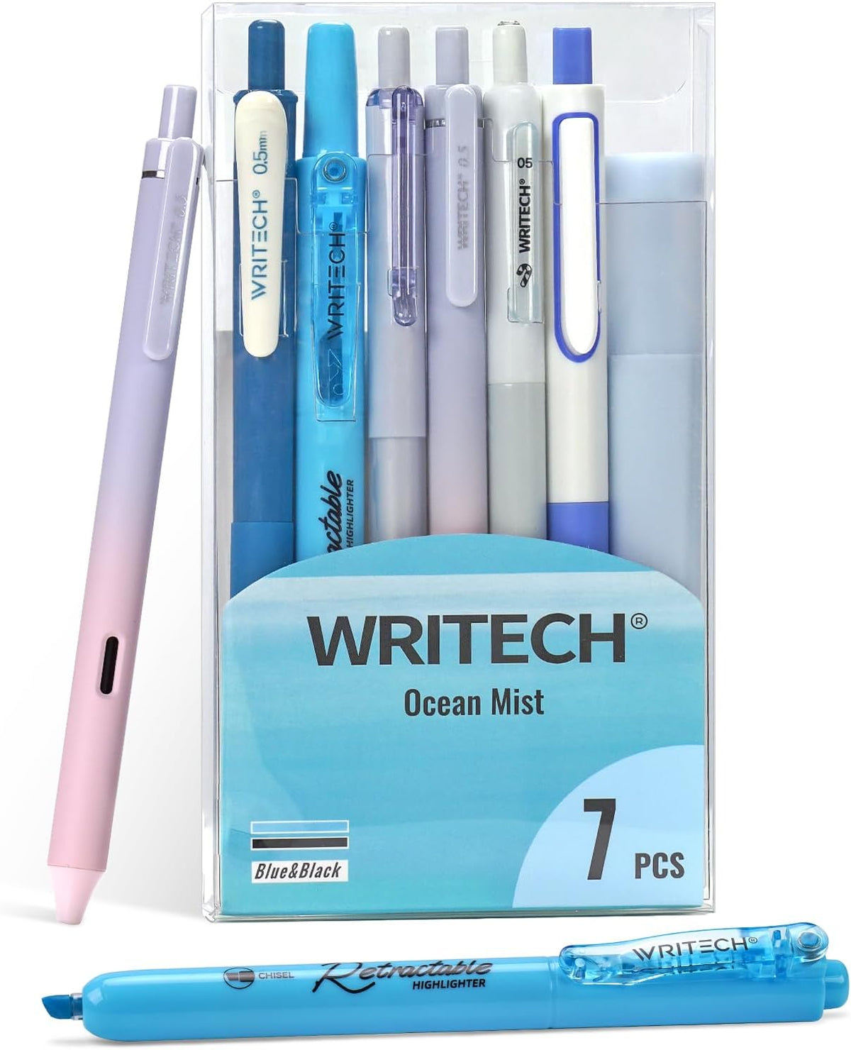 WRITECH Gel Pens Journaling Highlighters: 0.5 & 0.7mm Blue Journal Set 7ct