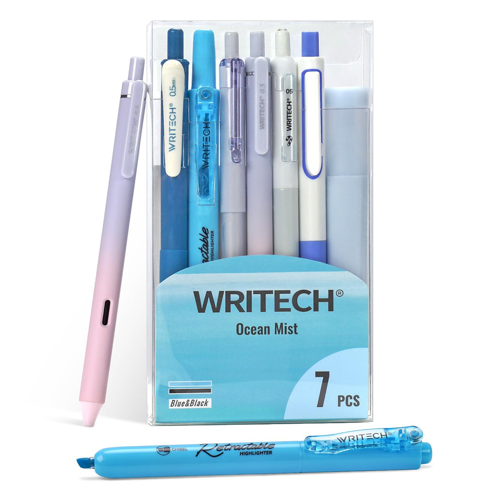 WRITECH Gel Pens Journaling Highlighters: 0.5 & 0.7mm Blue Journal Set 7ct