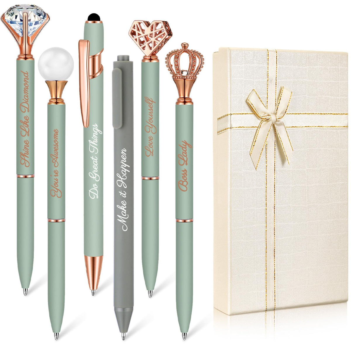 Qeeenar 6 Pcs Fancy Pens for Women Crystal Diamond Pen with Box, Black