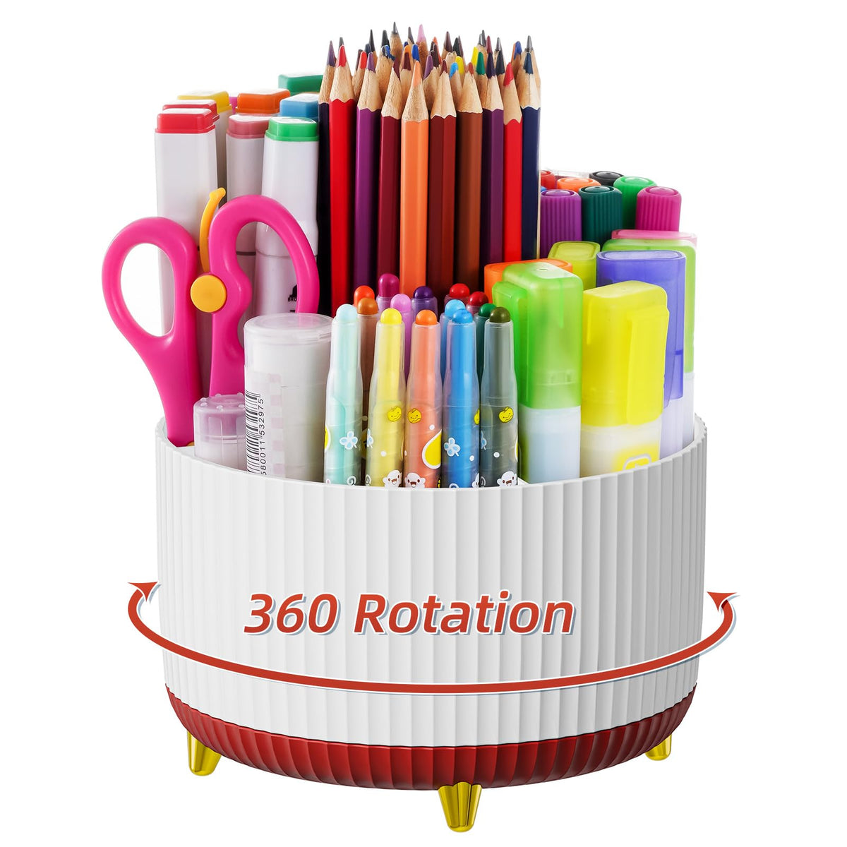 Marbrasse Desk Organizer, 360-Degree Rotating Pen Holder, Desk Organizers and Accessories with 5 Compartments Pencil Holder, Art Supply Storage Box Caddy for Office, Home（White）