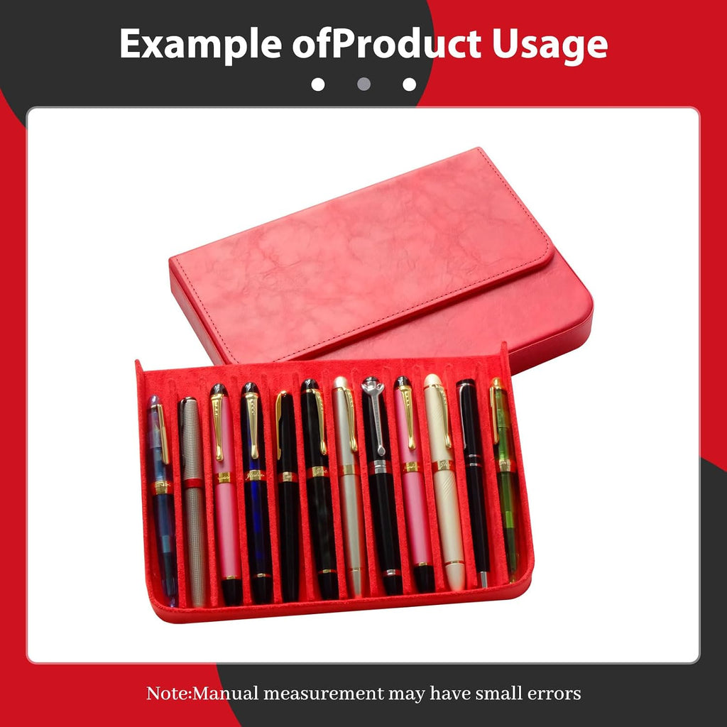 PU Leather Fountain Pen Case, 12-Slot Pen Storage Tray(red)