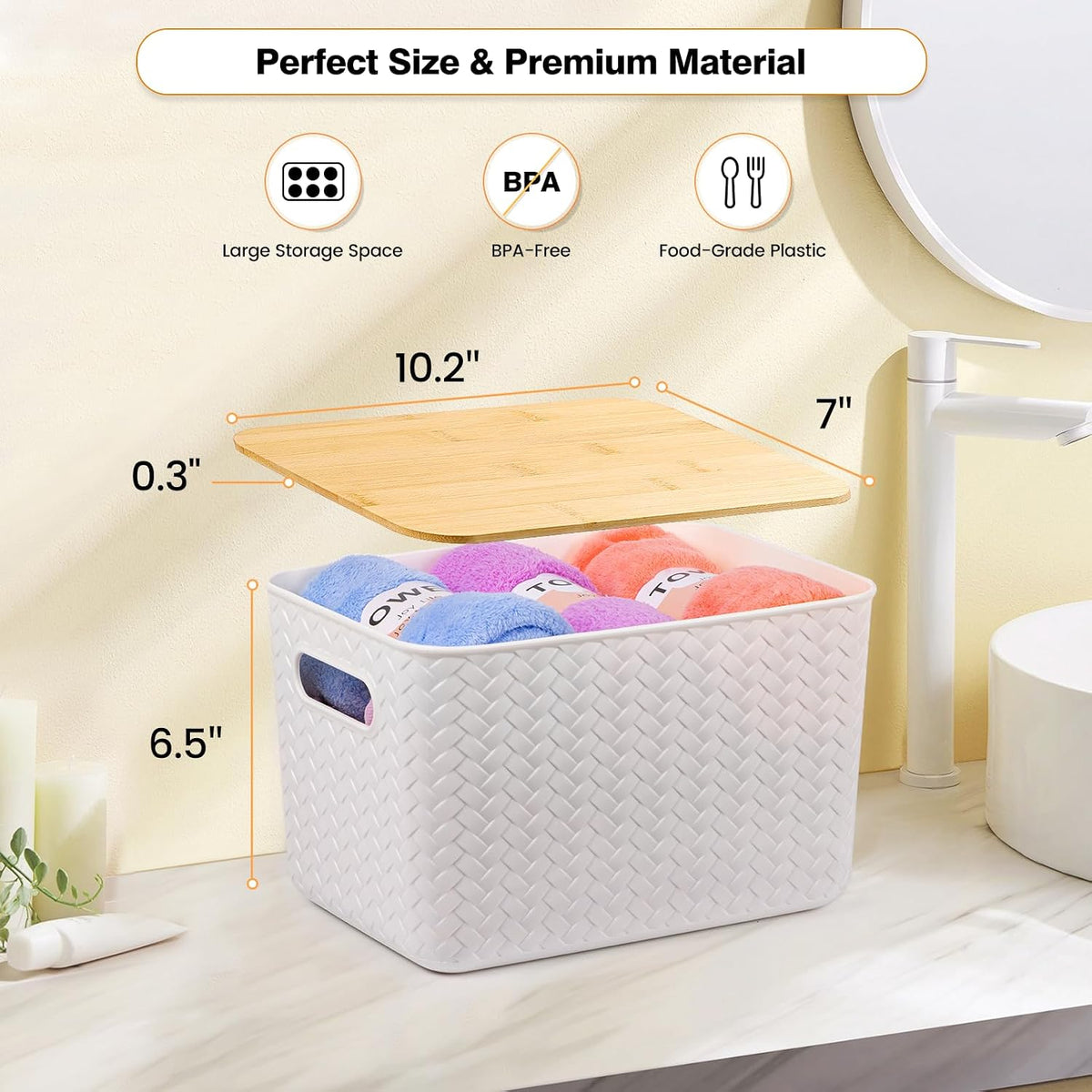 Ohmlove 4 Pack Storage Bins with Bamboo Lids,Stackable Box for Organization