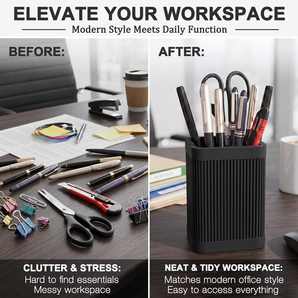 HighHerz Aesthetic Pen Holder For Desk, Modern Silicone Pencil Holder, Stylish Office Desk Decor, Made of 5 mm Thickened Premium Silicone, Office Desk Organizer And Accessories (Black)