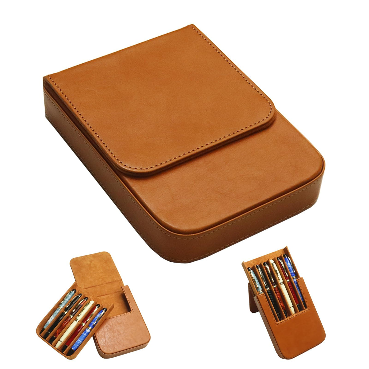 PU Leather Fountain Pen Case, 12-Slot Pen Storage Tray(red)