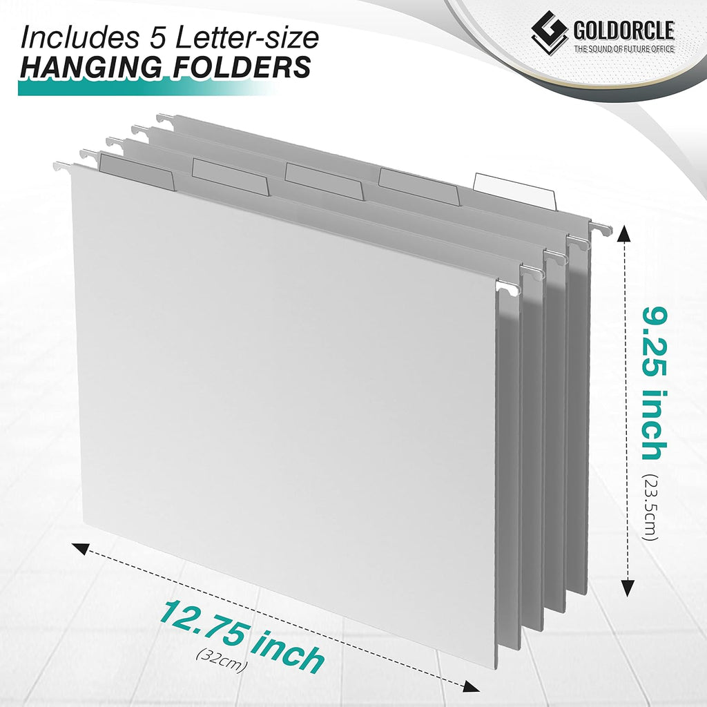 Hanging File Organizer, File Folder Organizer with Handles, Metal Mesh File Crate Storage Box, Letter Size (with 5 Grey Folders)