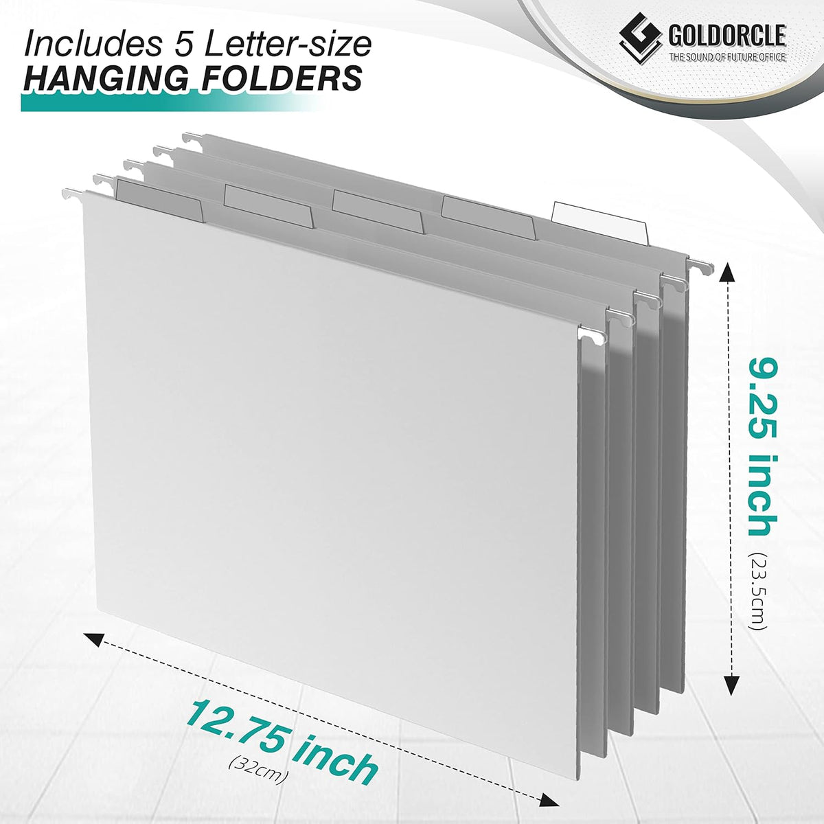 Hanging File Organizer, File Folder Organizer with Handles, Metal Mesh File Crate Storage Box, Letter Size (with 5 Grey Folders)