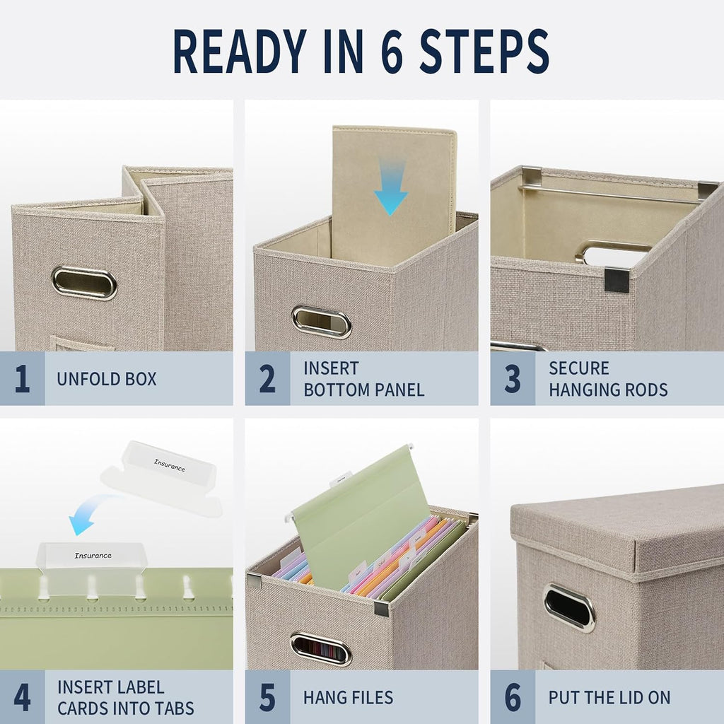 File Organizer Box with 15 Hanging File Folders, Lift-Off Lid