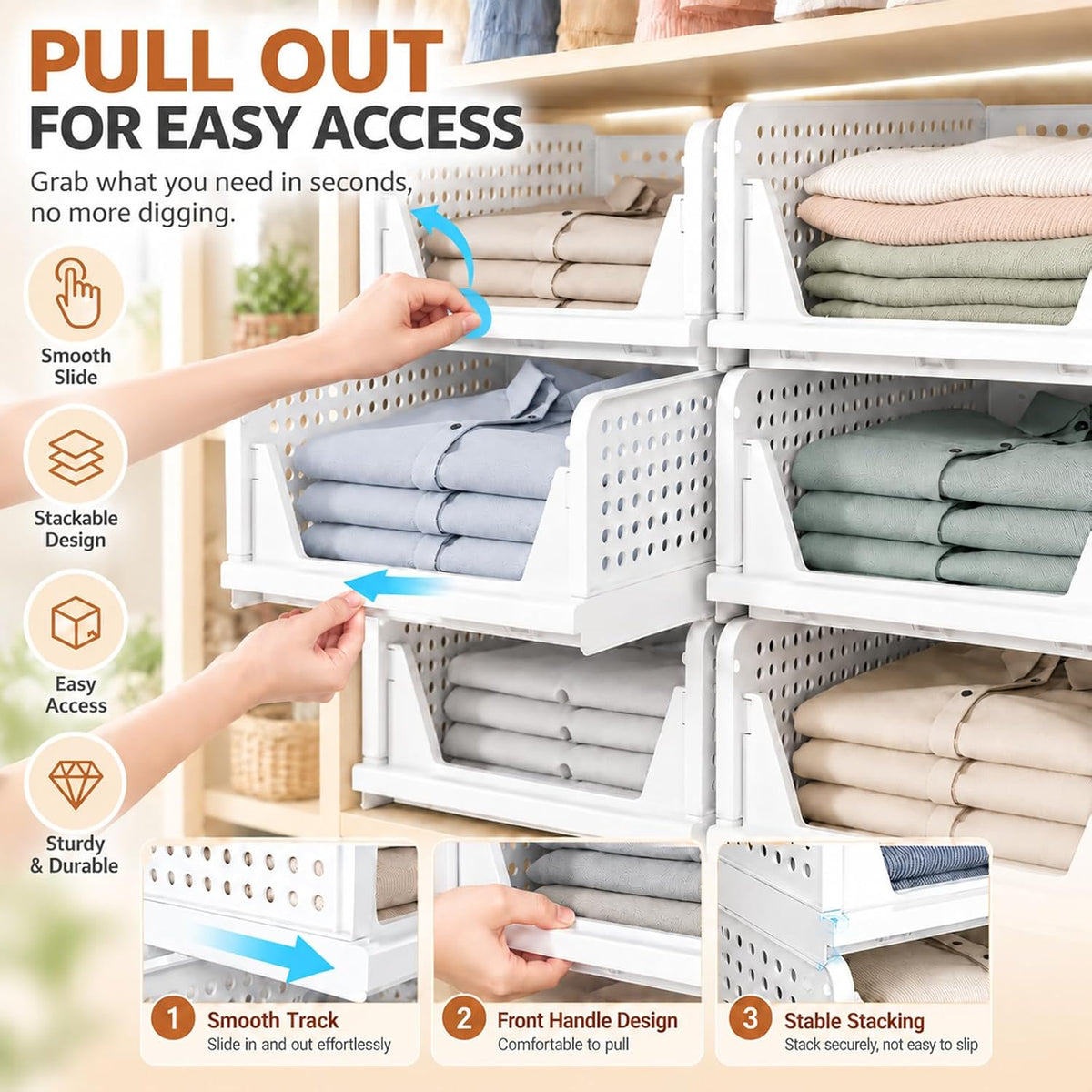 SNSLXH Closet Organizers and Storage, 5 Pack Stackable Closet Bins