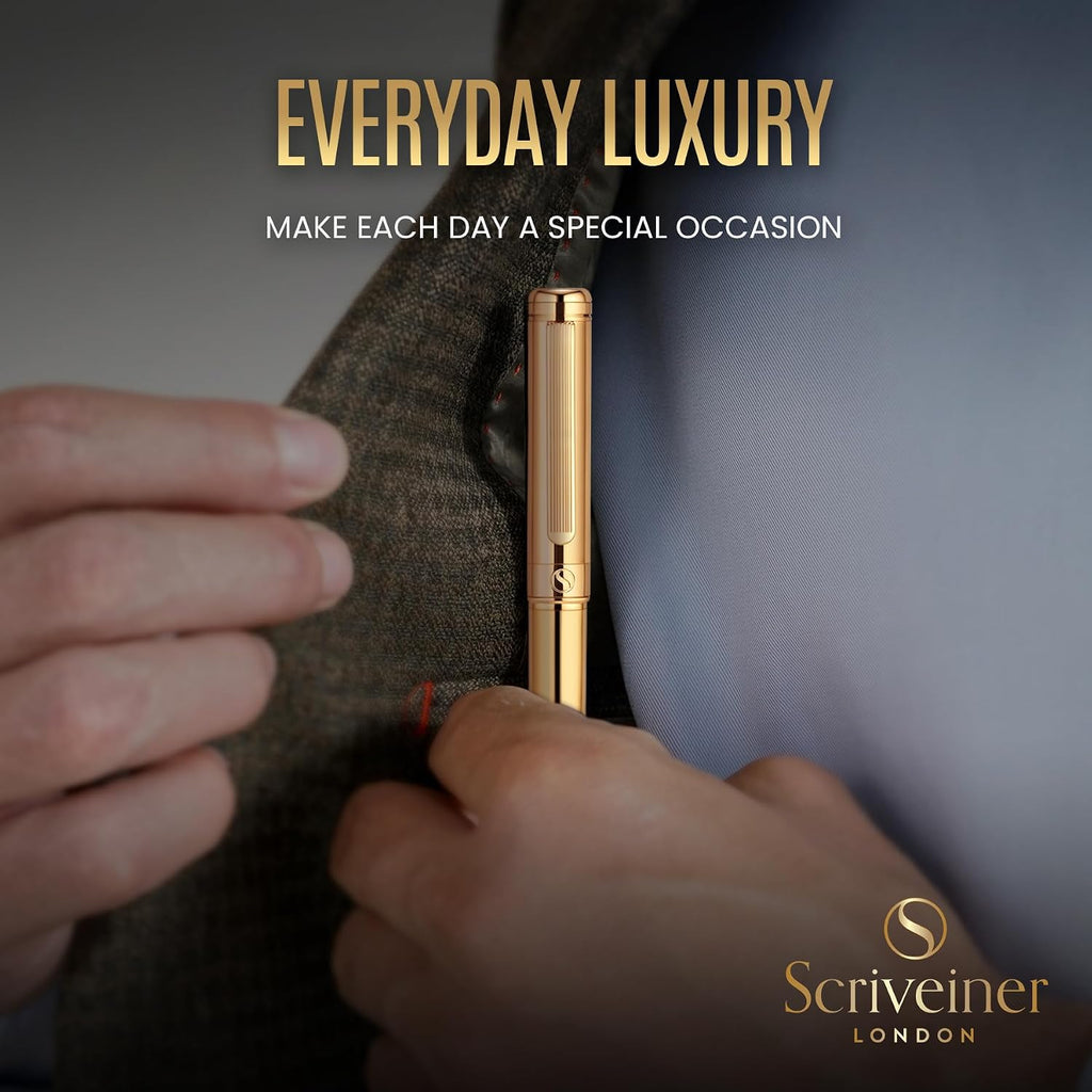 Scriveiner Gold Ballpoint Pen - Stunning Luxury Pen, Real Gold Plating, Schmidt Black Refill, Best Ball Pen Gift Set for Men & Women, Professional Executive Office, Nice Fancy Designer Pens