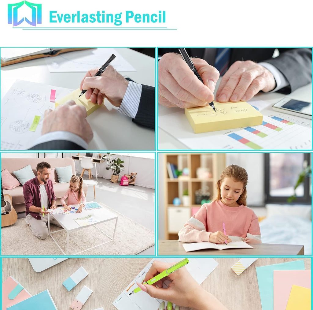 12 Sets Everlasting Pencil, Infinity Pen, NO-Sharpening Pencils for Writing Drawing Students Sustainable for Home Office School Supplies (12 Pens + 12 Erasers + 12 Replaceable Nibs)
