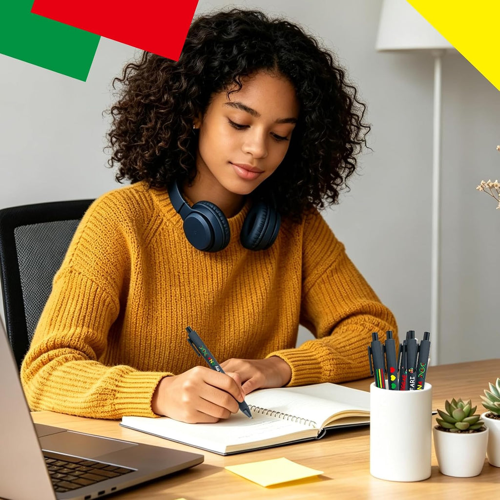 8 Pack Reggae Music Ballpoint Pens, Black Ink Peace Love Quote Writing Instruments for Jamaica Culture Fans, Stylish Stationery Set, Retractable Pens for Office Home Use