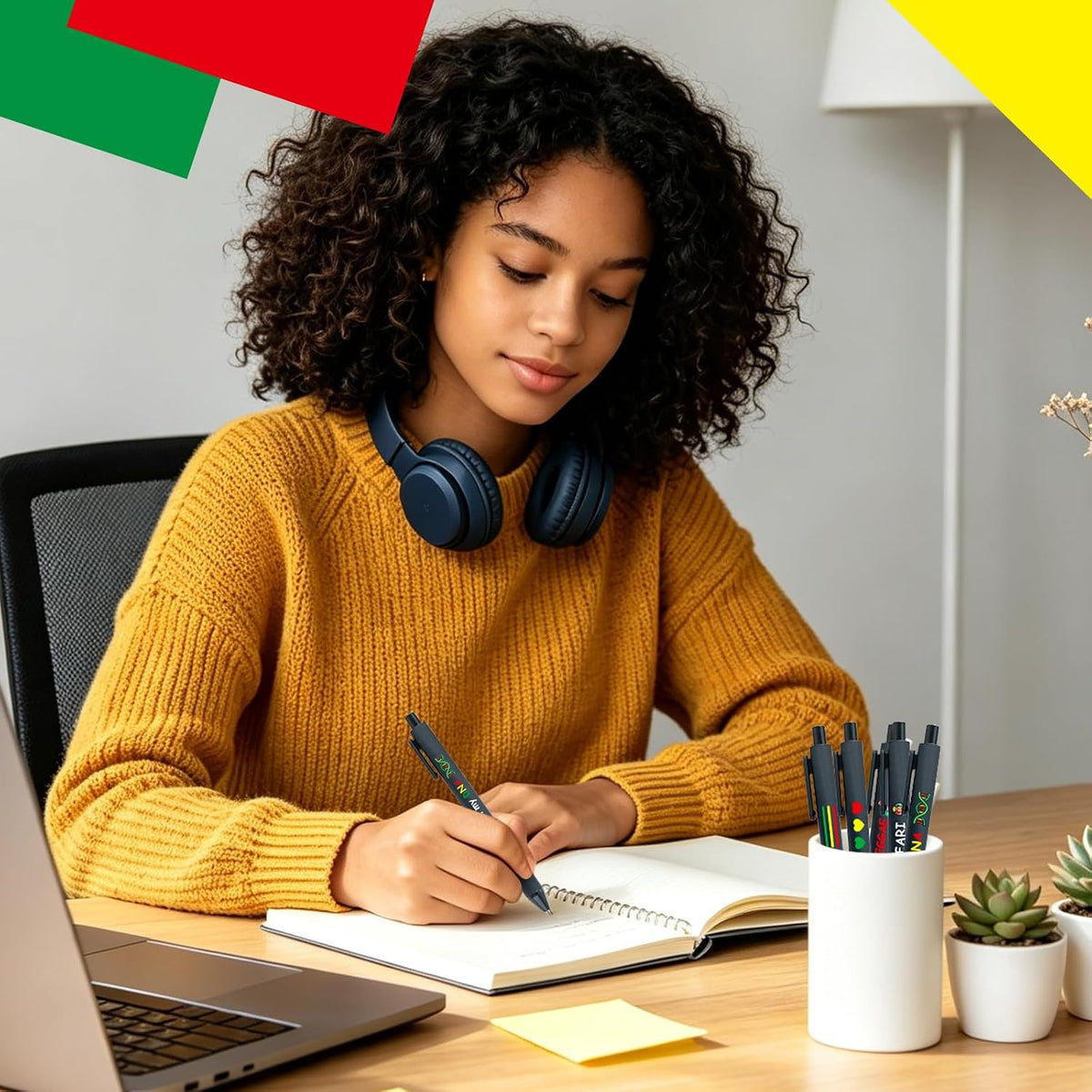 8 Pack Reggae Music Ballpoint Pens, Black Ink Peace Love Quote Writing Instruments for Jamaica Culture Fans, Stylish Stationery Set, Retractable Pens for Office Home Use