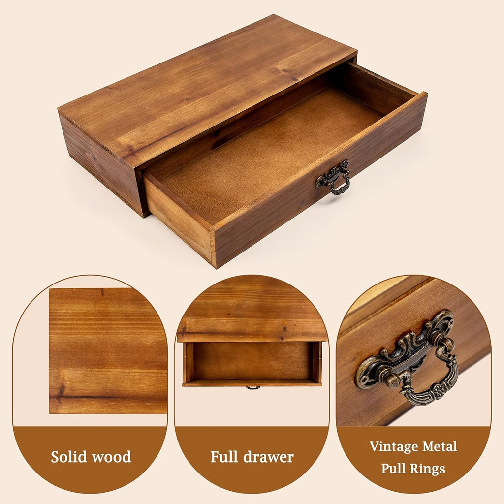 Desk Organizer with Drawers Light Brown Vintage Wood Desktop Storage Box