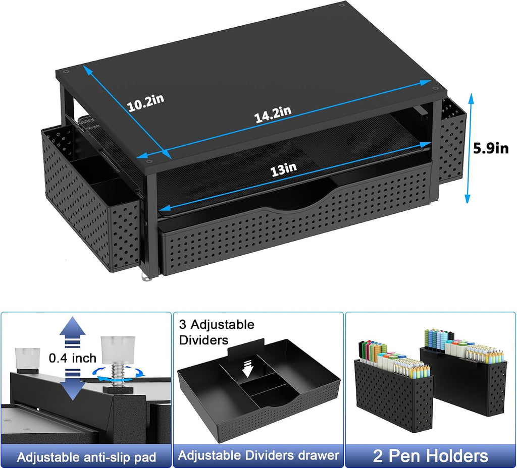 Spacrea Computer Monitor Stand with Drawer and 2 Pen Holders, Black