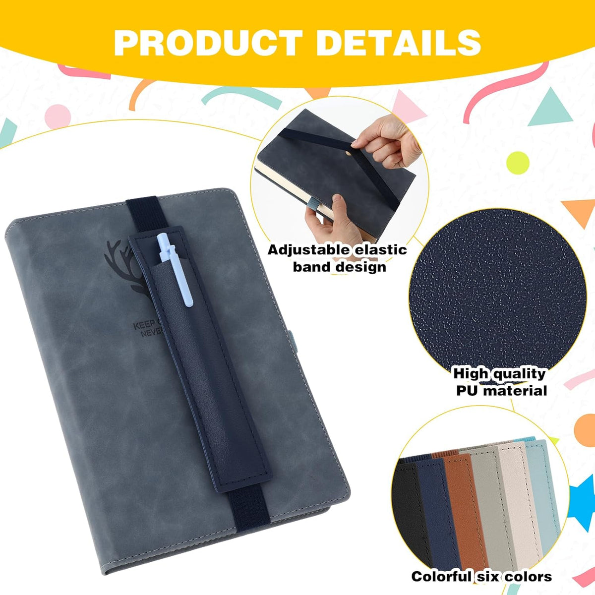 Mabor 6Pcs Elastic Notebook Pen Holder Adjustable Straps Pen Sleeve Pouch