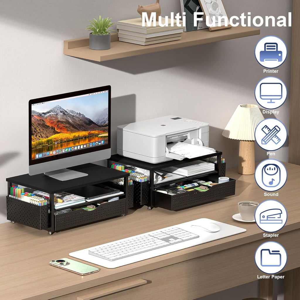 Spacrea Computer Monitor Stand with Drawer and 2 Pen Holders, Black