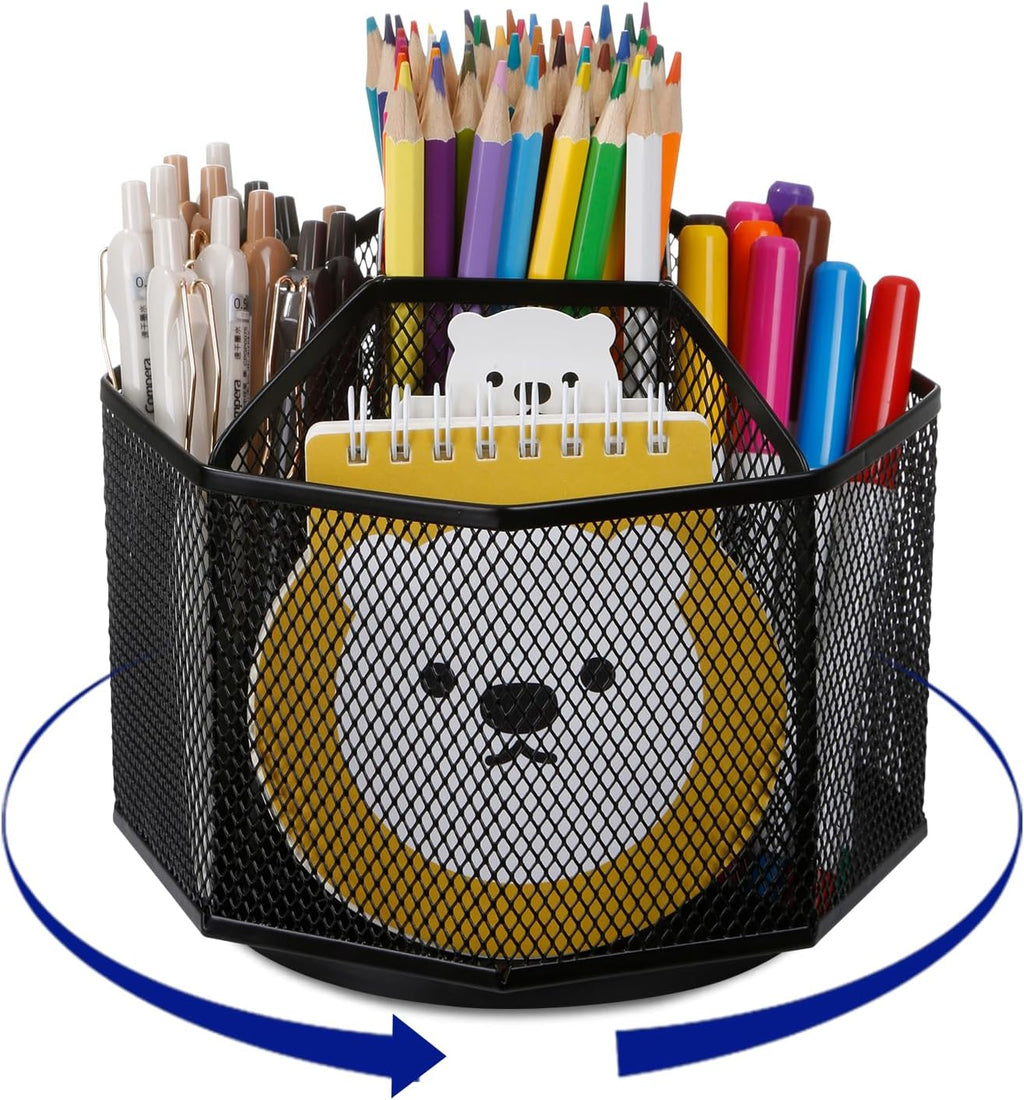 Comix Mesh 360° Rotating Pen Holder, Desk Organizer for Home Office, Black