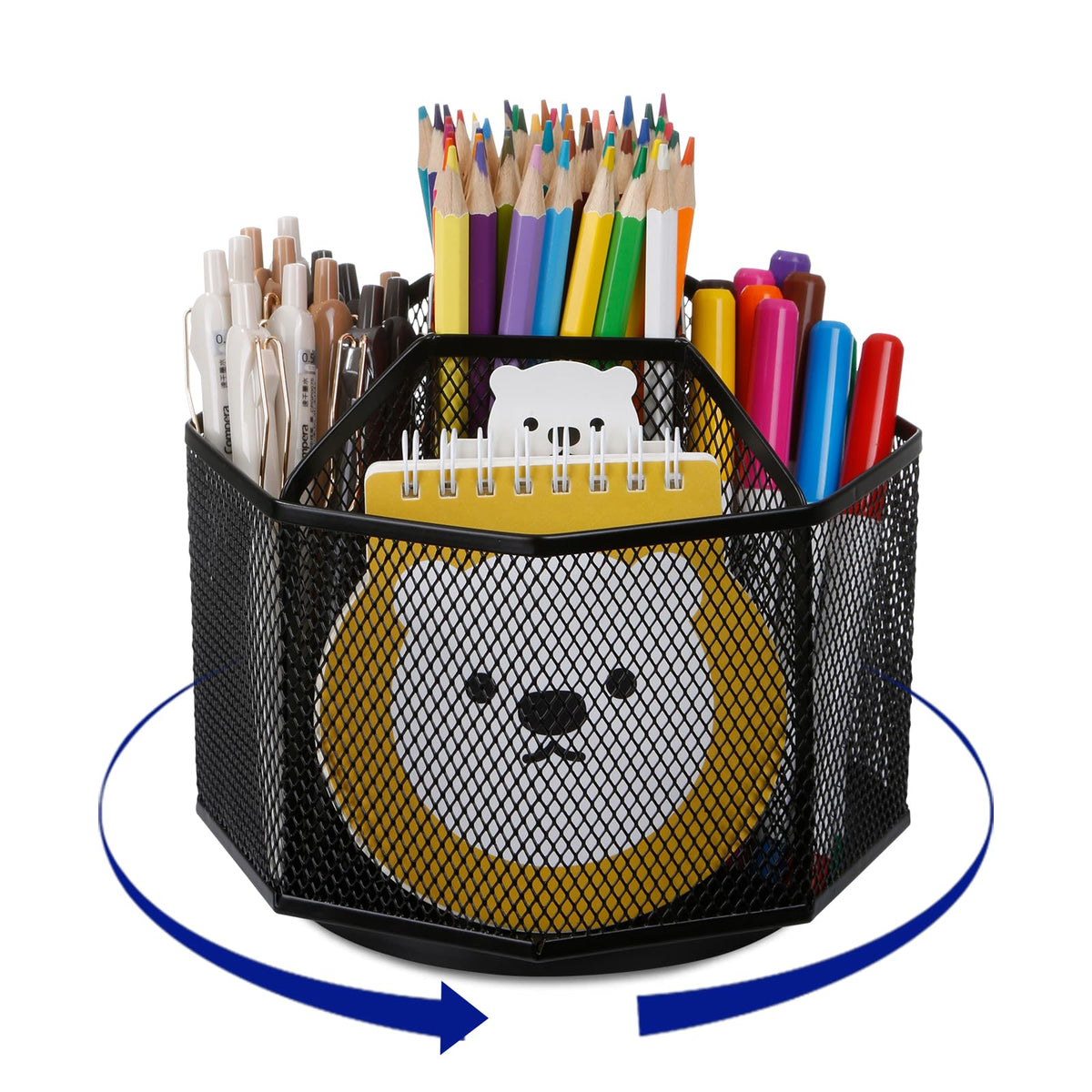 Comix Mesh 360° Rotating Pen Holder, Desk Organizer for Home Office, Black