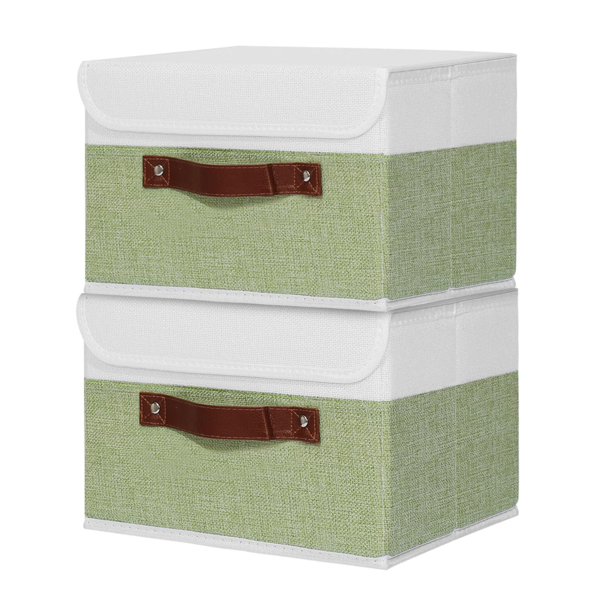 ANMINY Fabric Storage Box Bins with Lids, Green, 10"x8"x7"