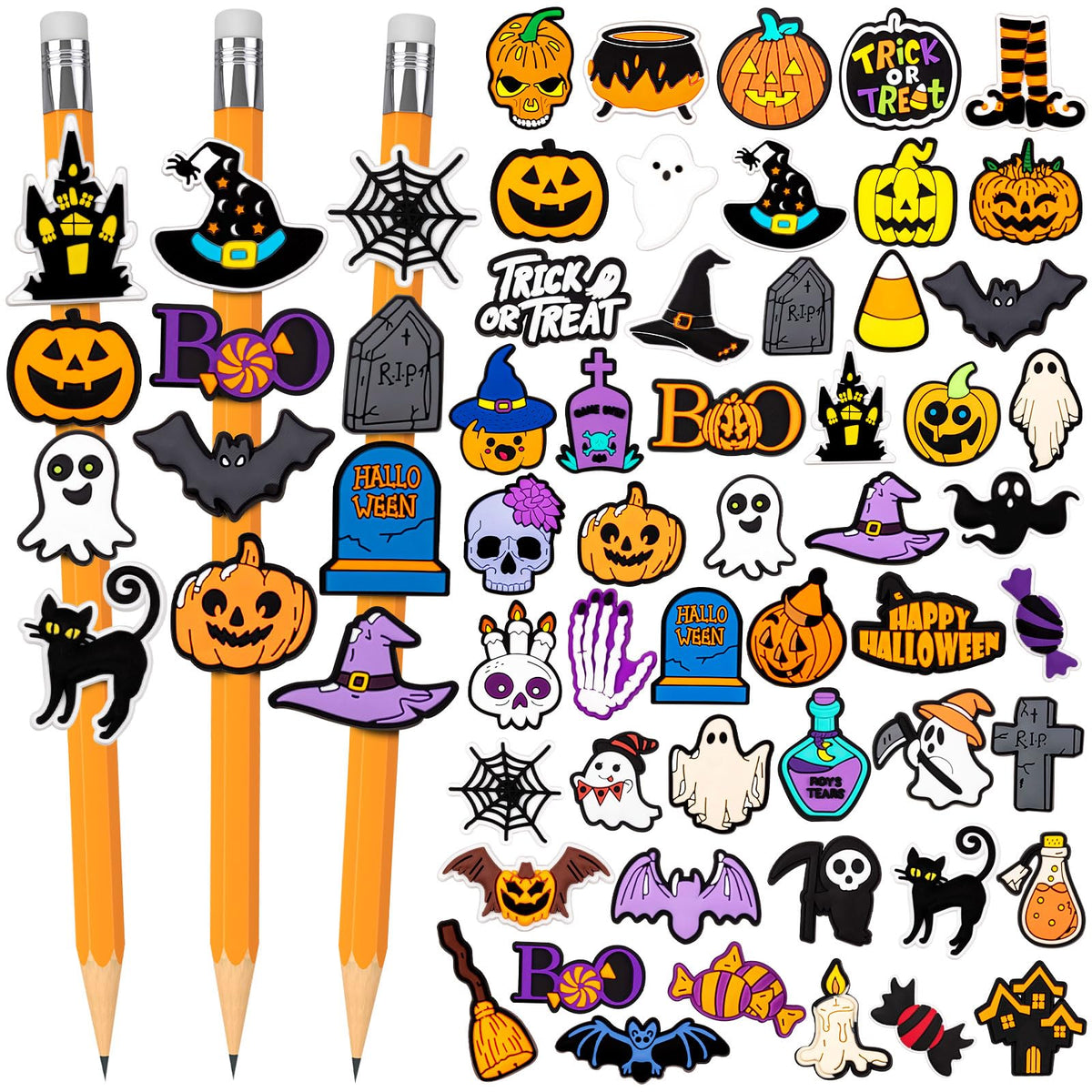 WDAHDHP Pencil Clip Topper, 50 Pcs Different Pencil Topper Decoration, Cute Pencil Charms for Kids Students School Gifts Classroom Rewards
