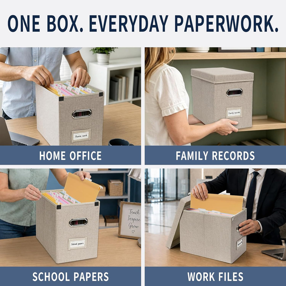 File Organizer Box with 15 Hanging File Folders, Lift-Off Lid