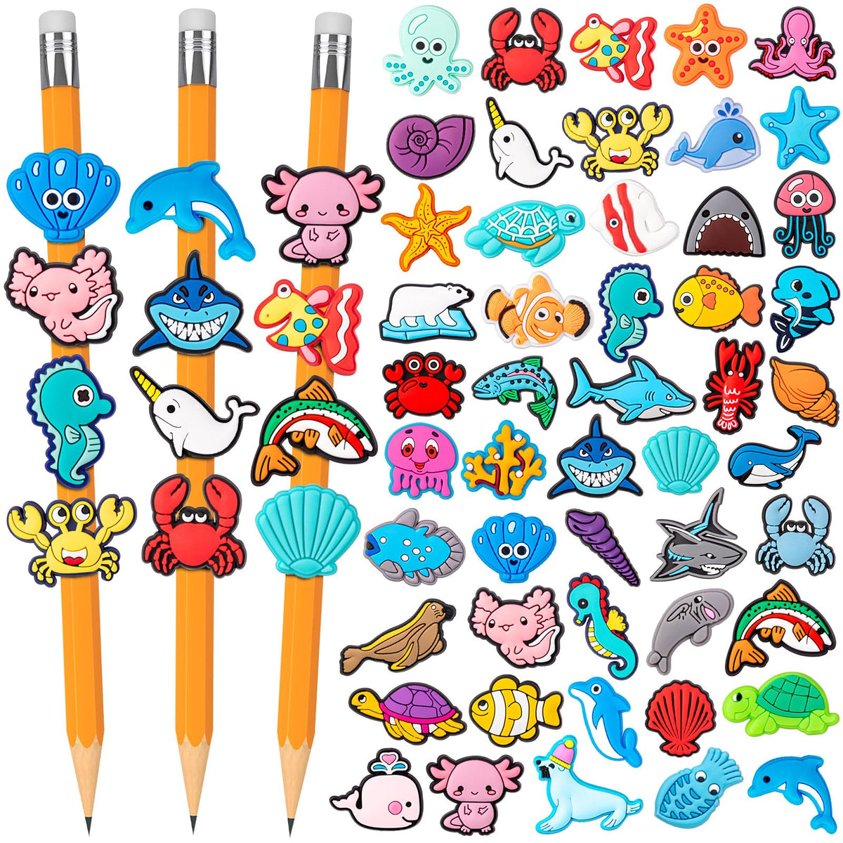 WDAHDHP Pencil Clip Topper, 50 Pcs Different Pencil Topper Decoration, Cute Pencil Charms for Kids Students School Gifts Classroom Rewards