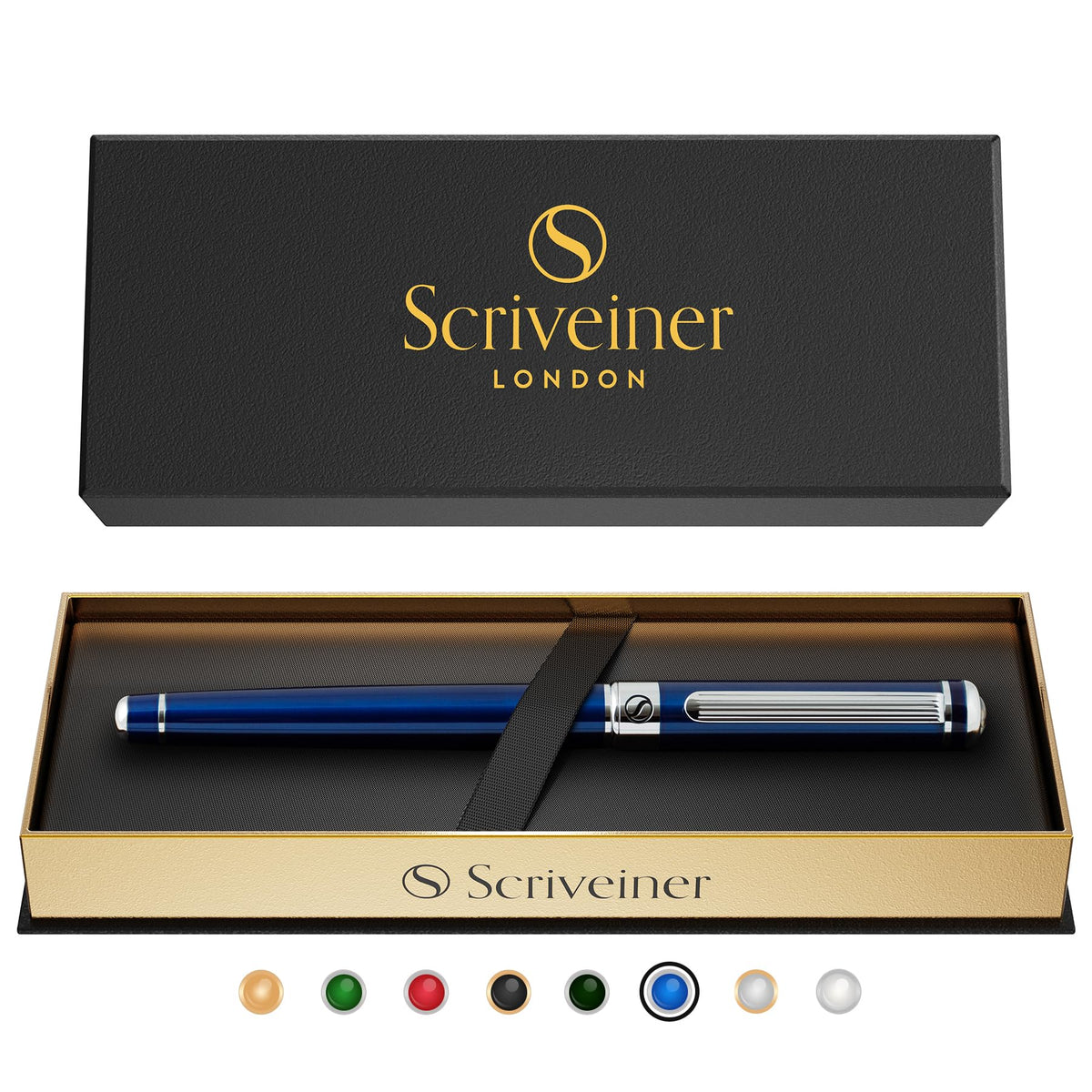 Scriveiner Black Green Rollerball Pen - Stunning Luxury Pen, Chrome Finish, Schmidt Ink Refill, Best Roller Ball Pen Gift Set for Men & Women, Professional, Executive Office