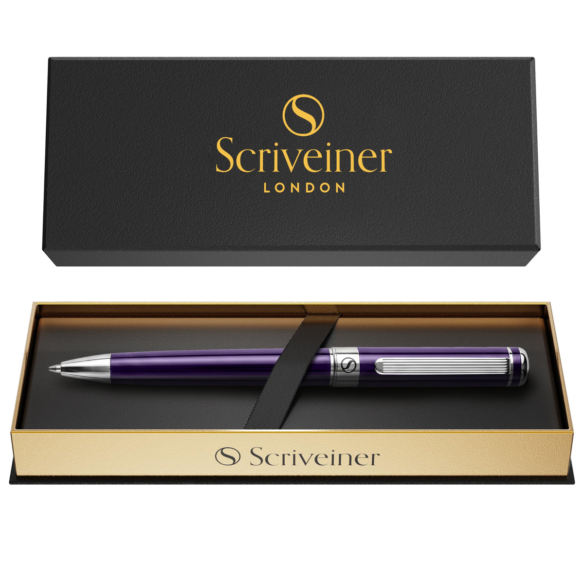 Scriveiner Gold Ballpoint Pen - Stunning Luxury Pen, Real Gold Plating, Schmidt Black Refill, Best Ball Pen Gift Set for Men & Women, Professional Executive Office, Nice Fancy Designer Pens