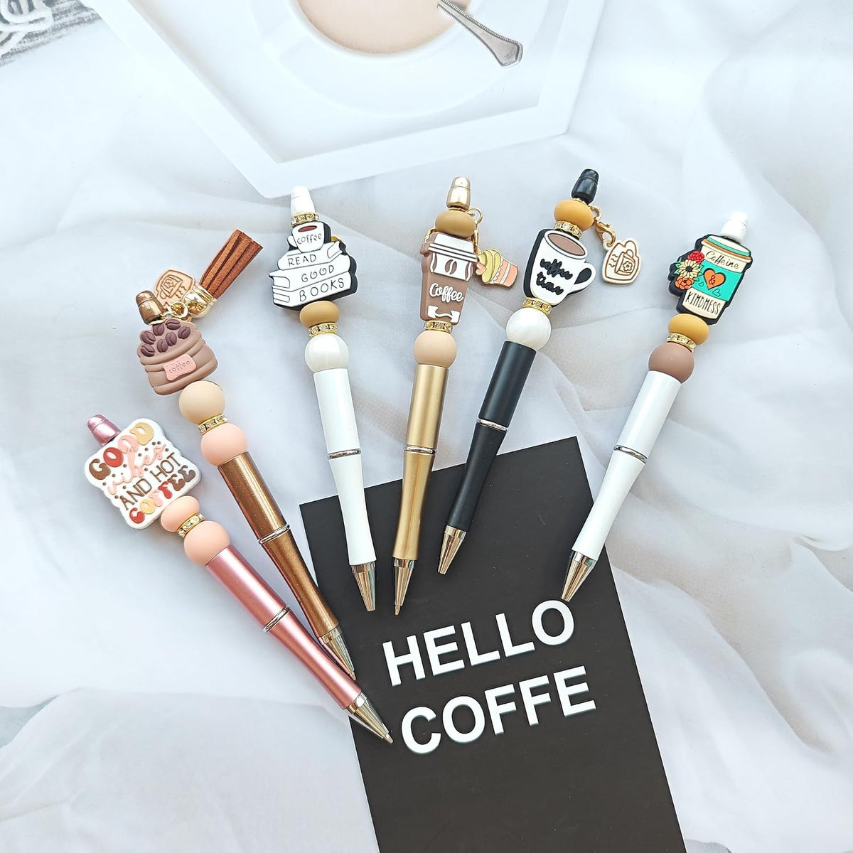 JNwhy Coffee Themed Beadable Pen DIY Bead Ballpoint Pens Kit