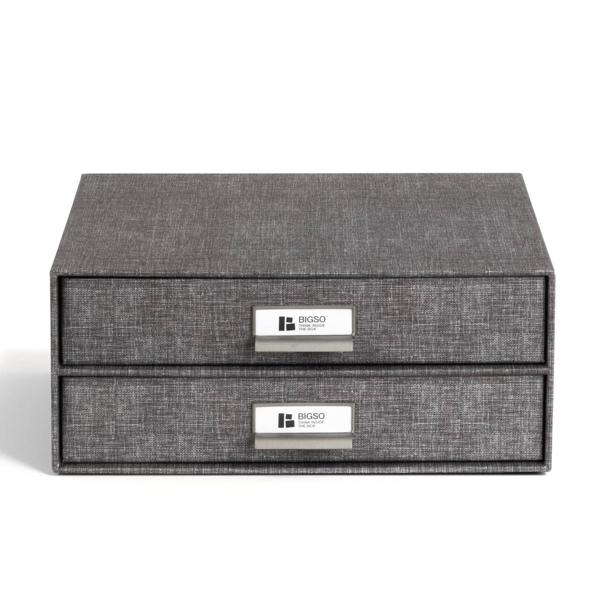 Bigso Box of Sweden Birger 2-Drawer Fiberboard Label Frame Document Letter Box | Desktop Drawers for Loose Papers, Documents & More with Metal Label Holder | 13.1" x 10" x 5.7" | White