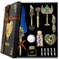 Feather Quill Calligraphy Pen Set With Ink and Wax Seal Stamp - Beautiful Gift Set for Christmas - Grey