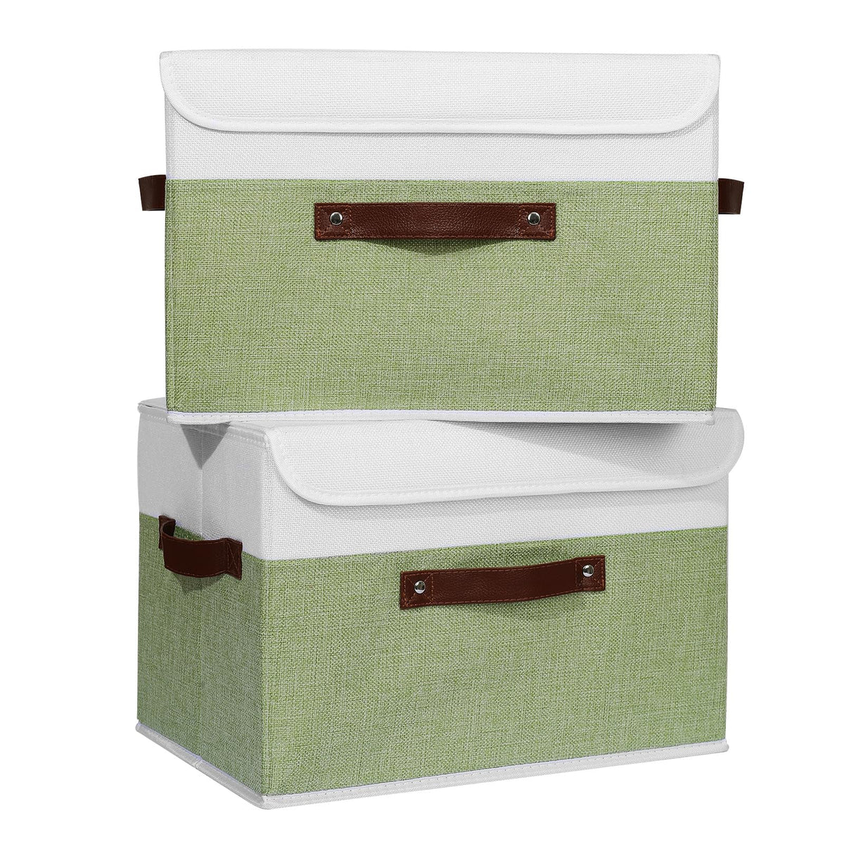 ANMINY Fabric Storage Box Bins with Lids, Green, 10"x8"x7"