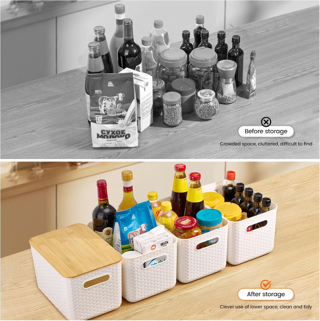 Ohmlove 4 Pack Storage Bins with Bamboo Lids,Stackable Box for Organization