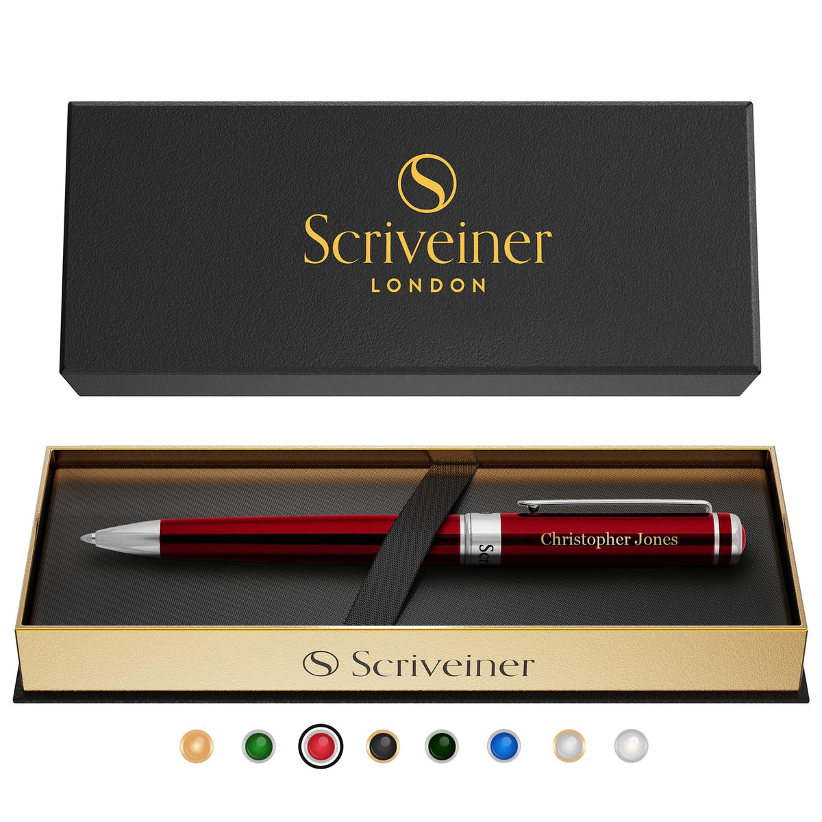 Scriveiner Gold Ballpoint Pen - Stunning Luxury Pen, Real Gold Plating, Schmidt Black Refill, Best Ball Pen Gift Set for Men & Women, Professional Executive Office, Nice Fancy Designer Pens