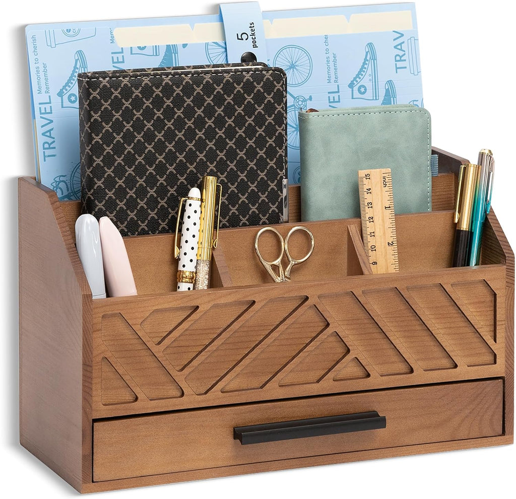 Desk Organizer with Drawer, Countertop Bill Mail Organizer and File Storage