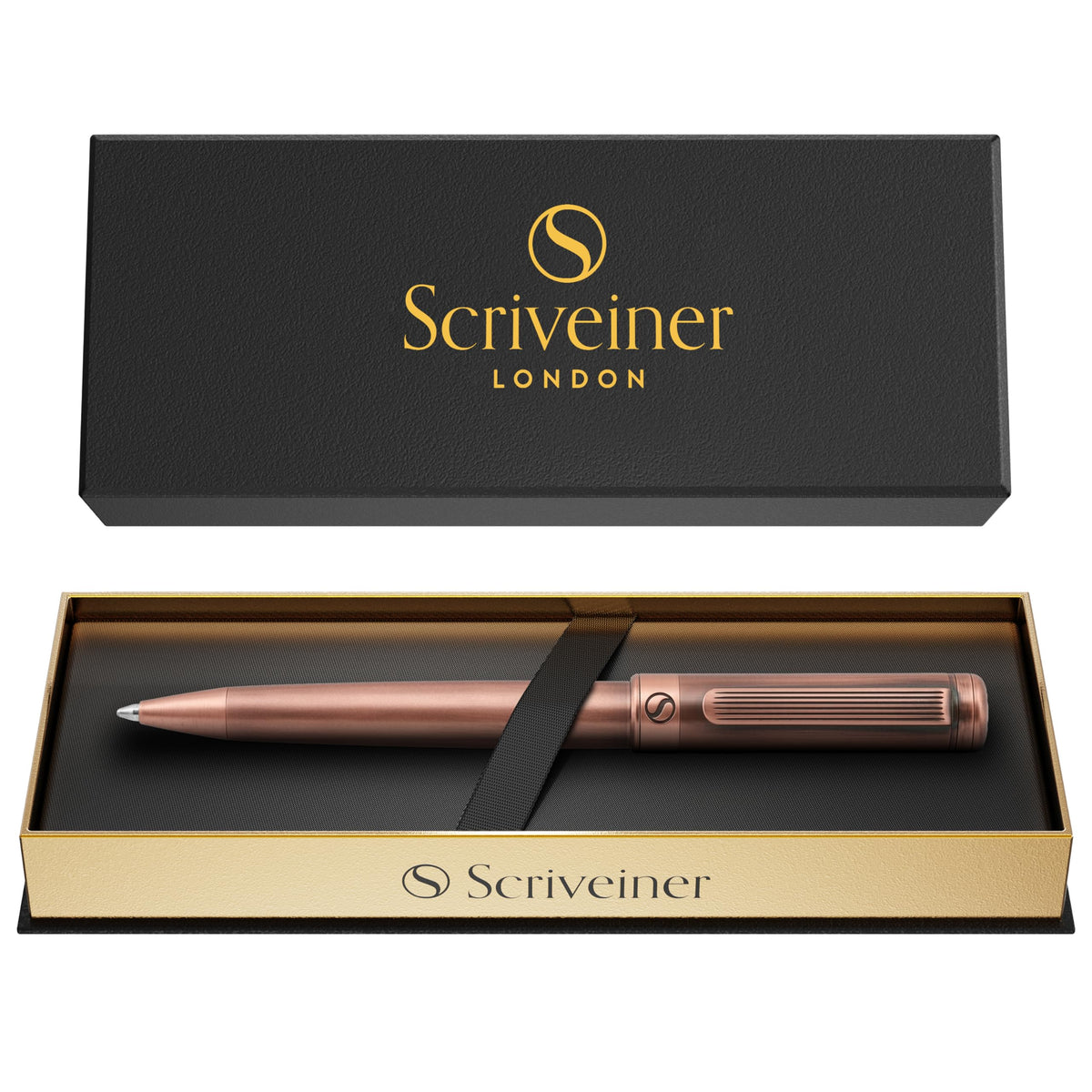Scriveiner Gold Ballpoint Pen - Stunning Luxury Pen, Real Gold Plating, Schmidt Black Refill, Best Ball Pen Gift Set for Men & Women, Professional Executive Office, Nice Fancy Designer Pens