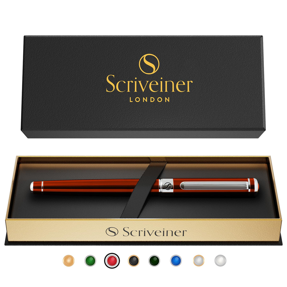 Scriveiner Black Green Rollerball Pen - Stunning Luxury Pen, Chrome Finish, Schmidt Ink Refill, Best Roller Ball Pen Gift Set for Men & Women, Professional, Executive Office