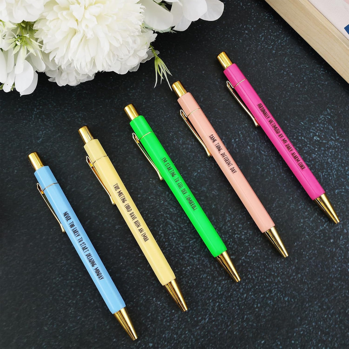 5Pcs Funny Work Sucks Pens Set for Adult Coworkers Office Gifts Pens with Funny Saying Quotes Sarcastic Snarky Pens Negative Swear Word Daily Pen Set Ballpoint Pens Black Ink Unique Work Office Pen