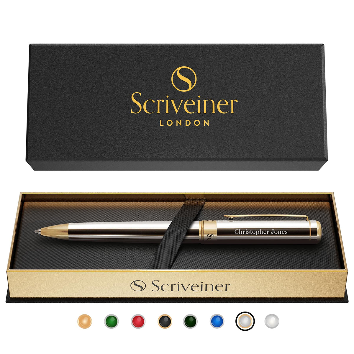 Scriveiner Gold Ballpoint Pen - Stunning Luxury Pen, Real Gold Plating, Schmidt Black Refill, Best Ball Pen Gift Set for Men & Women, Professional Executive Office, Nice Fancy Designer Pens
