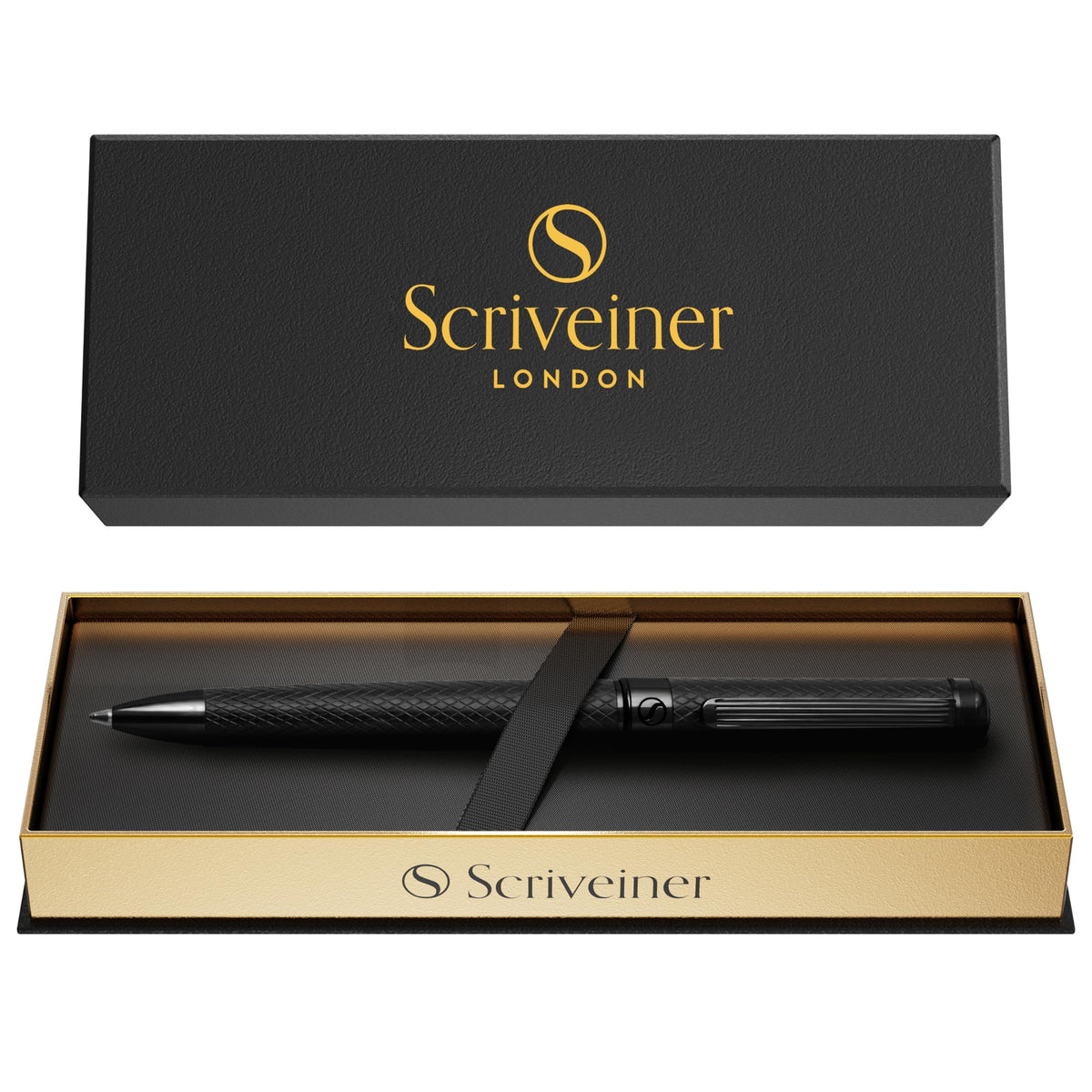 Scriveiner Gold Ballpoint Pen - Stunning Luxury Pen, Real Gold Plating, Schmidt Black Refill, Best Ball Pen Gift Set for Men & Women, Professional Executive Office, Nice Fancy Designer Pens