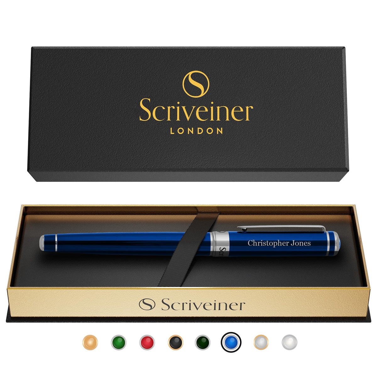 Scriveiner Black Green Rollerball Pen - Stunning Luxury Pen, Chrome Finish, Schmidt Ink Refill, Best Roller Ball Pen Gift Set for Men & Women, Professional, Executive Office
