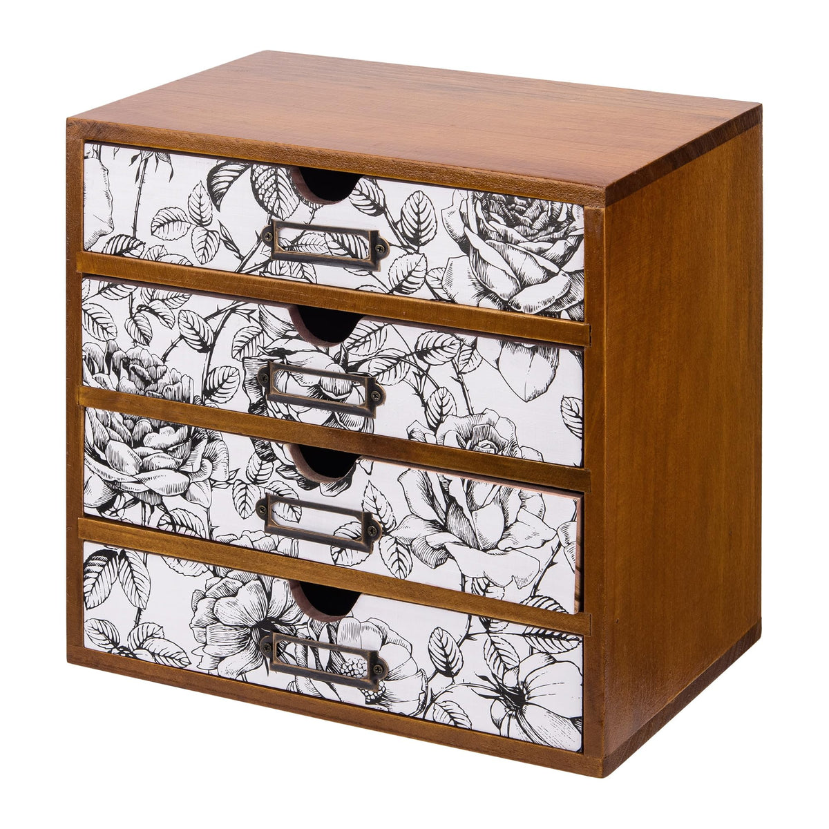 4-Drawer Vintage Desk Wood Storage Box With Drawers in Floral Chintz - Wooden Table Organizer I End Clutter & Dullness, Personalize Your Workspace - Beautiful Flower Design for Office & Home
