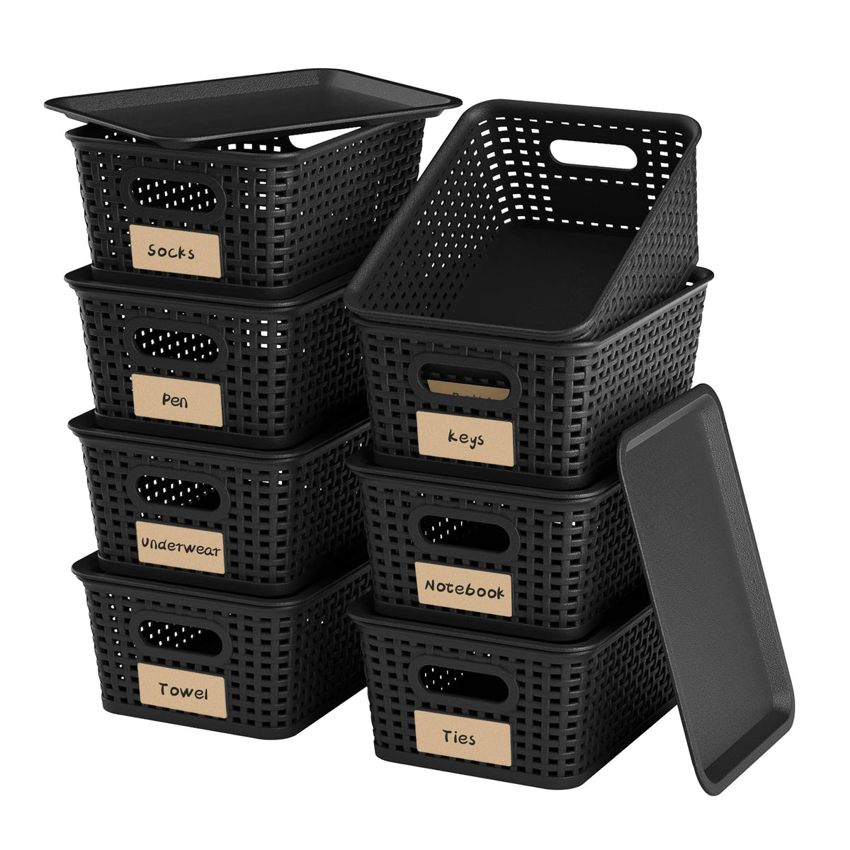 6 Pack Plastic Storage Baskets,White bamboo lid storage Box