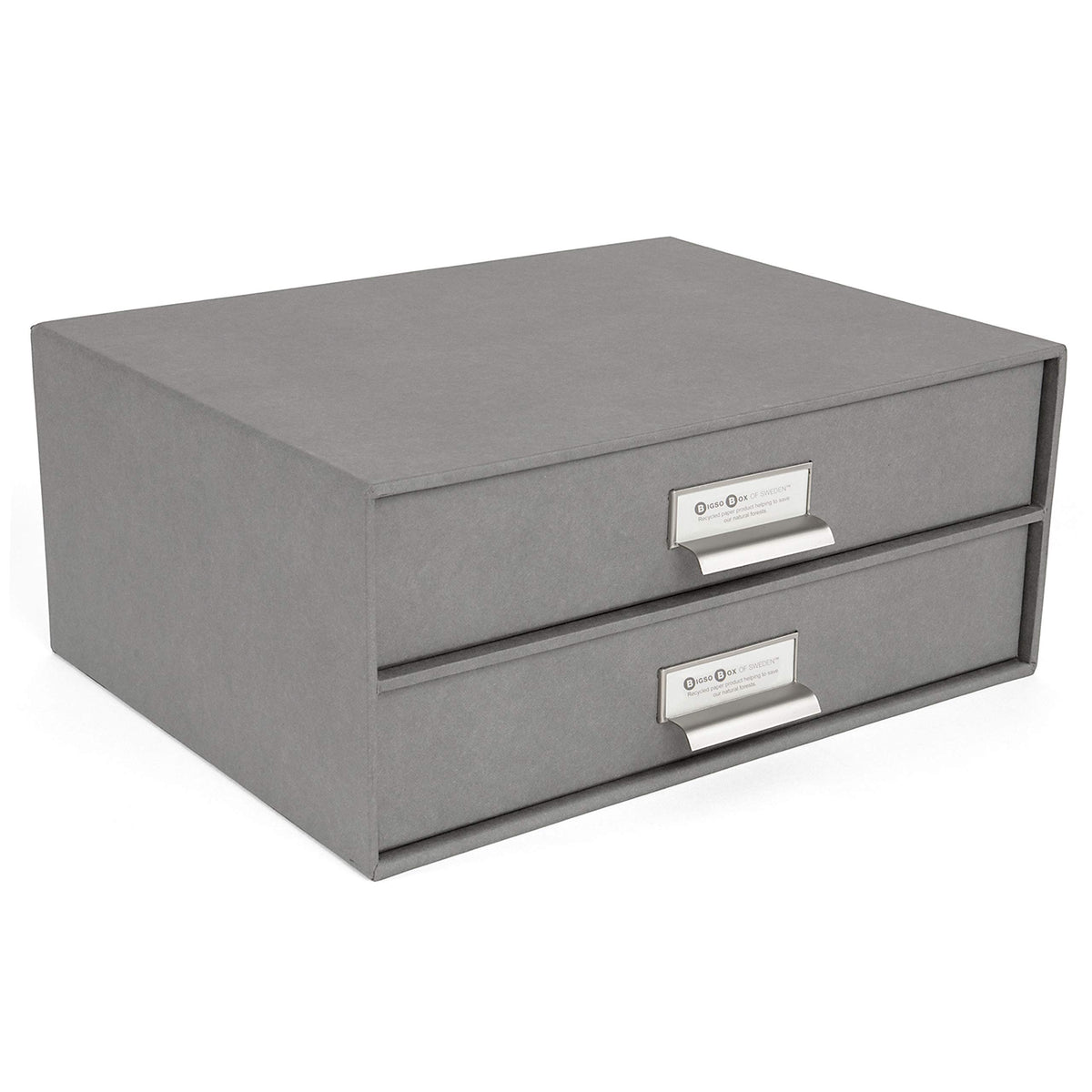 Bigso Box of Sweden Birger 2-Drawer Fiberboard Label Frame Document Letter Box | Desktop Drawers for Loose Papers, Documents & More with Metal Label Holder | 13.1" x 10" x 5.7" | White