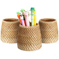 BTSKY Rattan Pen Cup, Handmade Desk Pencil Holders Makeup Brush Holder Multi-Functional Woven Basket Office&Home Desktop Organizer(Cone)