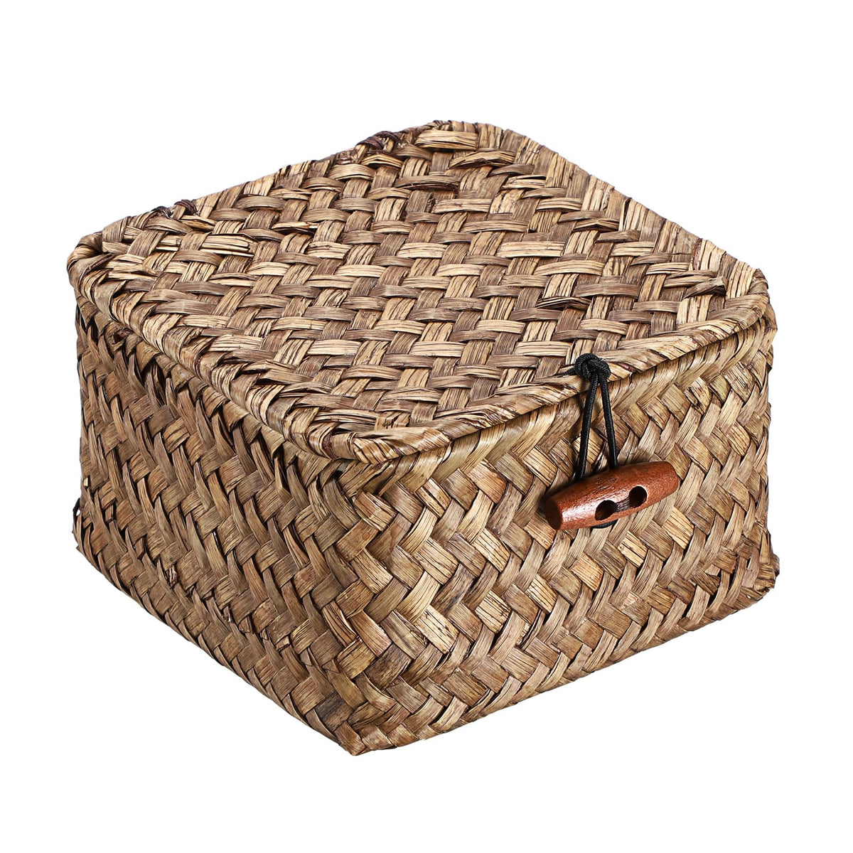 Hipiwe Handwoven Wicker Basket with Lid Small Desktop Seagrass Organizer