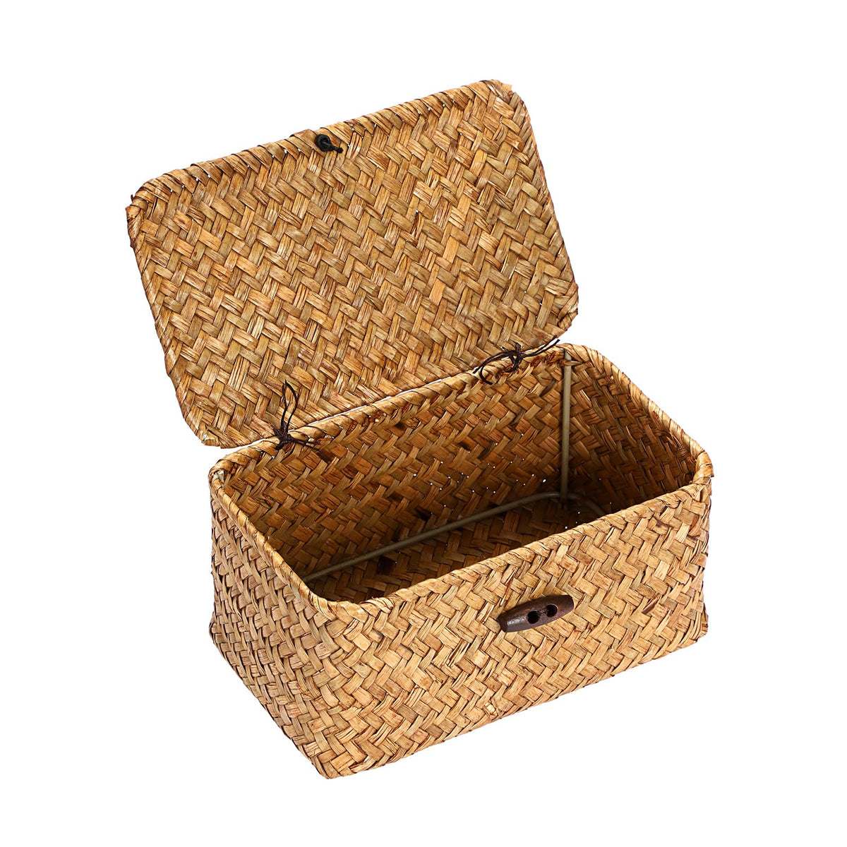 Hipiwe Handwoven Wicker Basket with Lid Small Desktop Seagrass Organizer