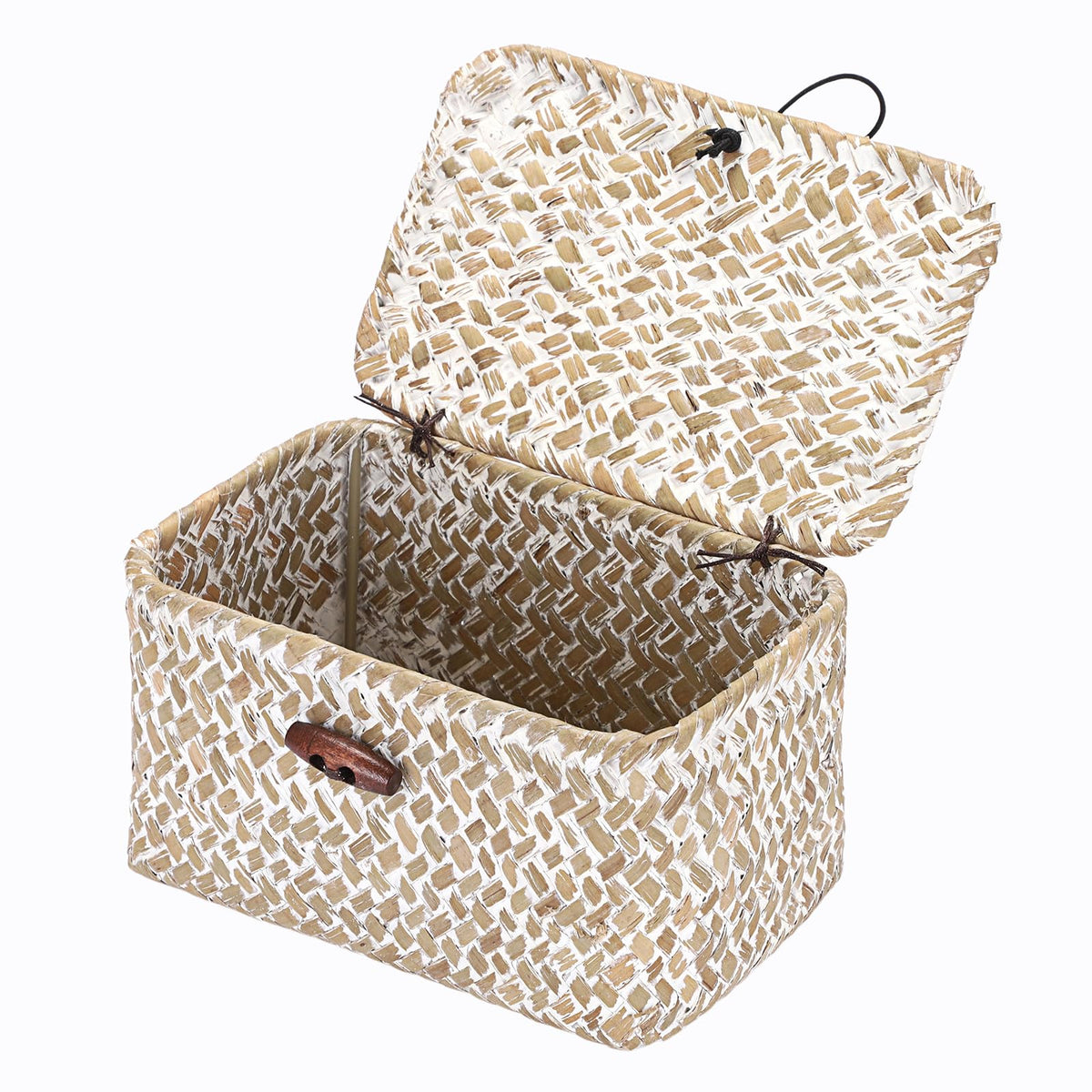 Hipiwe Handwoven Wicker Basket with Lid Small Desktop Seagrass Organizer