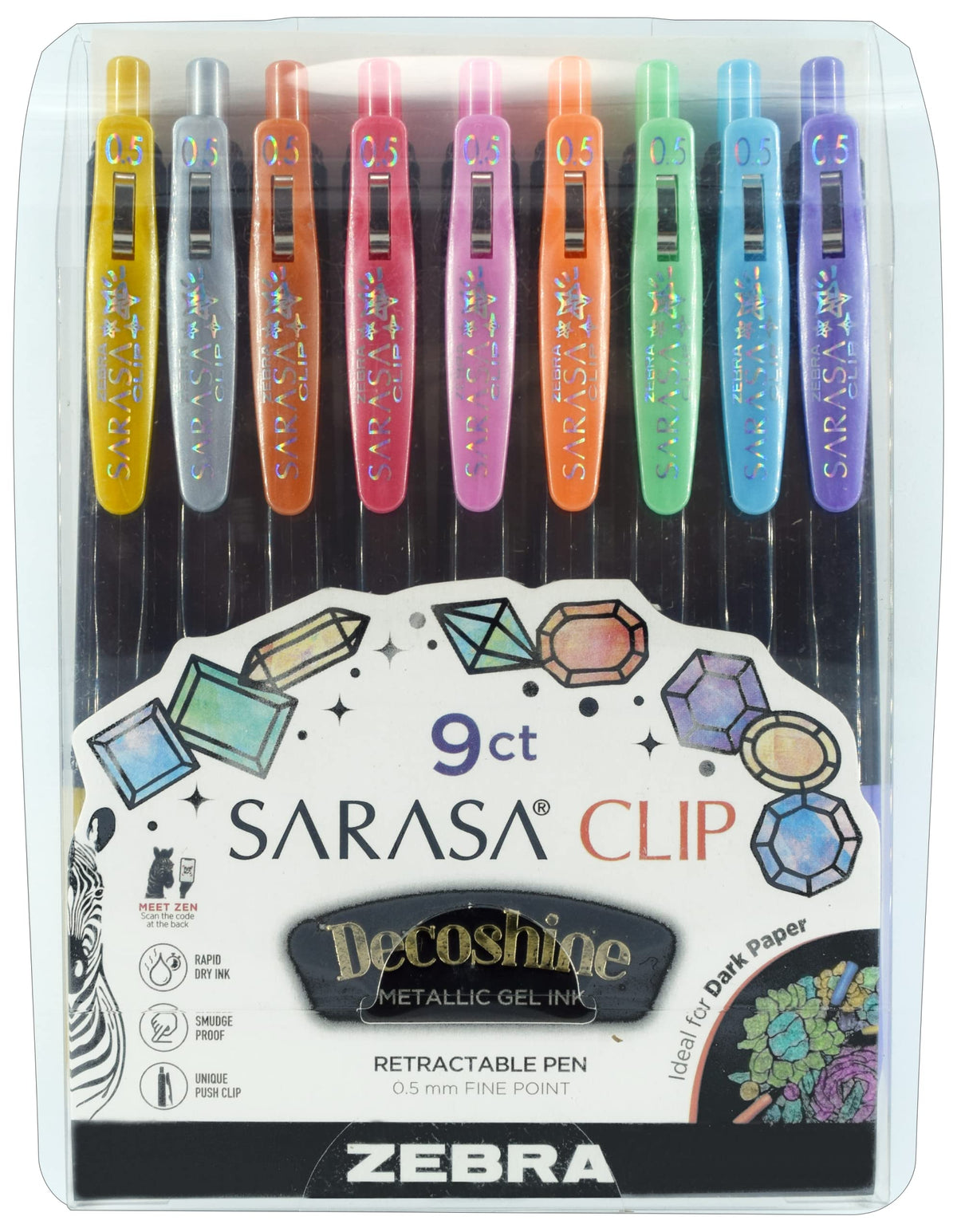 Zebra Pen SARASA Clip Retractable Gel Pen, Assorted Vintage Dark Ink, 5-Pk