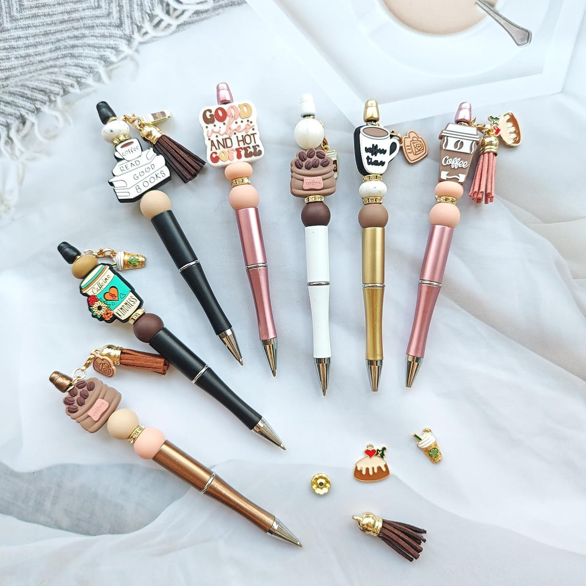 JNwhy Coffee Themed Beadable Pen DIY Bead Ballpoint Pens Kit